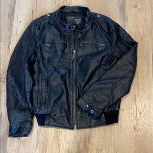 GUESS Men’s Black Vegan Leather Jacket Size Small